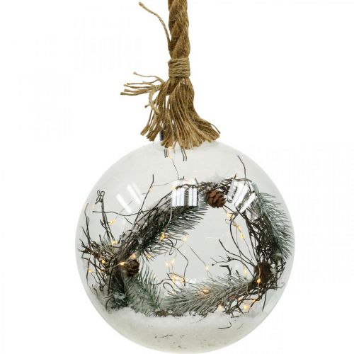 Floristik24 Bola de abeto de neve LED dentro de Ø20cm temporizador branco quente 40L