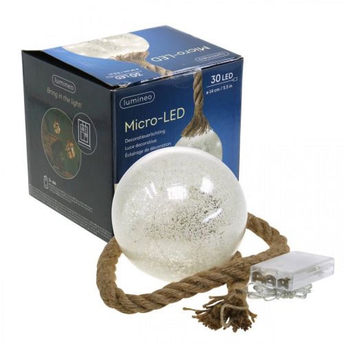 Floristik24 Bola LED no interior com efeito de gelo e corda Ø14cm 30L branco quente
