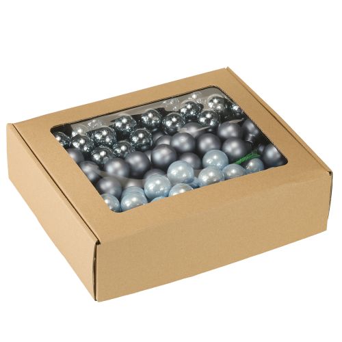 Itens Mini bolas de Natal de vidro espelhado com bagas em tons de azul 25mm 140 peças