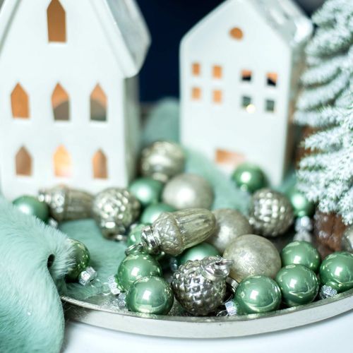 Floristik24 Mini decorações para árvores, frutas e bolas de outono madrepérola, vidro real de prata antigo 3,4–4,4 cm 10 unidades