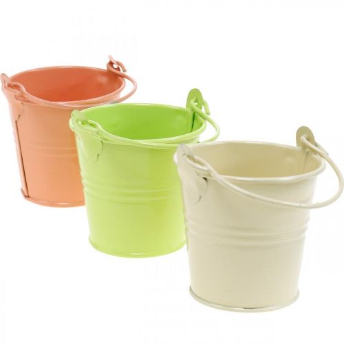 Floristik24 Balde de lata em cores pastel variadas decoração de verão Ø6cm H7cm 12pcs