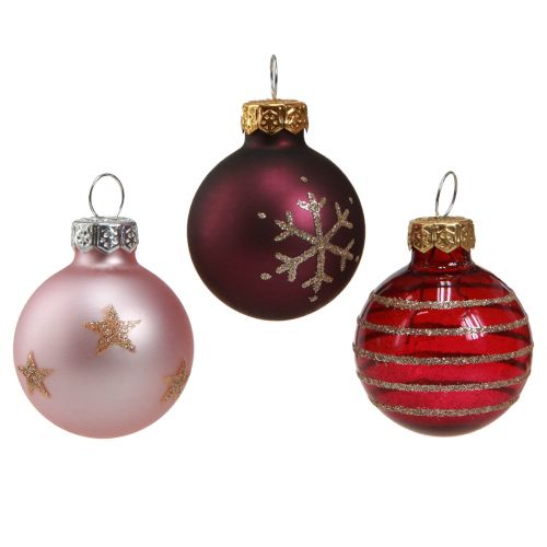 Floristik24 Mini bolas de árvore de Natal vidro rosa baga dourada Ø3cm 9 unid.