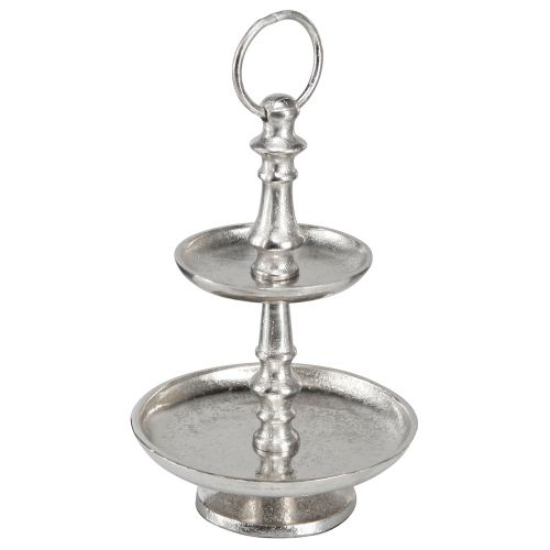 Floristik24 Mini suporte para bolo decoração de metal prata decoração de mesa de 2 camadas Alt.22cm