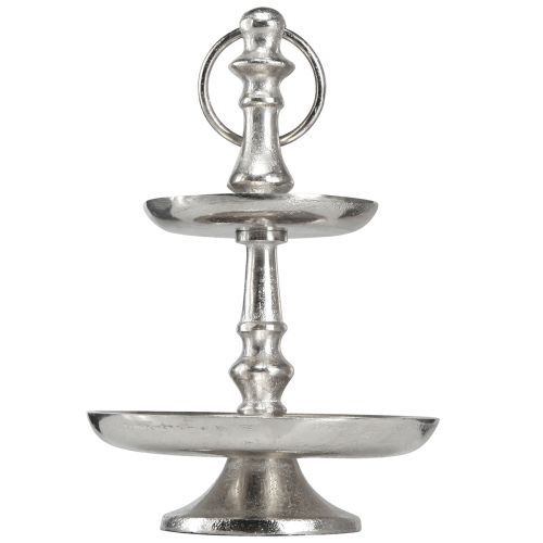 Floristik24 Mini suporte para bolo decoração de metal prata decoração de mesa de 2 camadas Alt.22cm