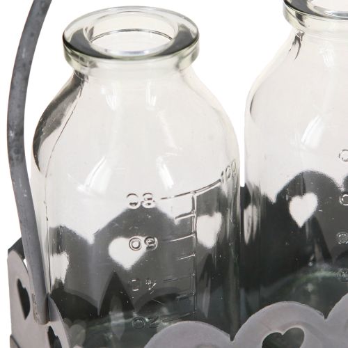Itens Mini Garrafas Vasos Decorativos Bandeja Retangular Cinza 15,5x6cm