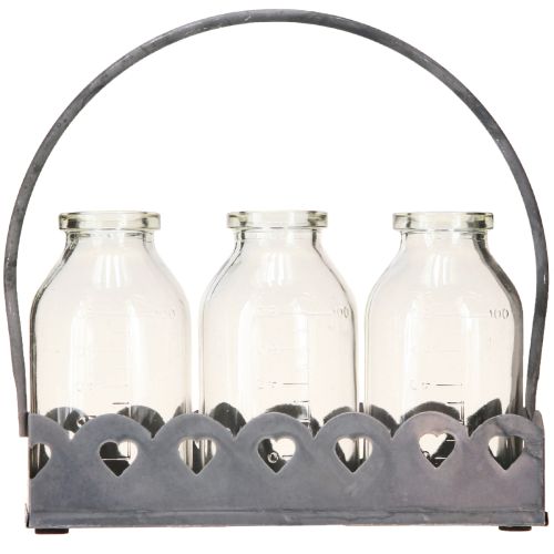 Itens Mini Garrafas Vasos Decorativos Bandeja Retangular Cinza 15,5x6cm