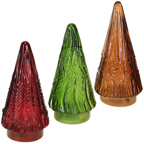 Floristik24 Mini Árvore de Natal de Vidro LED Vermelho Verde Marrom 18cm 3 peças
