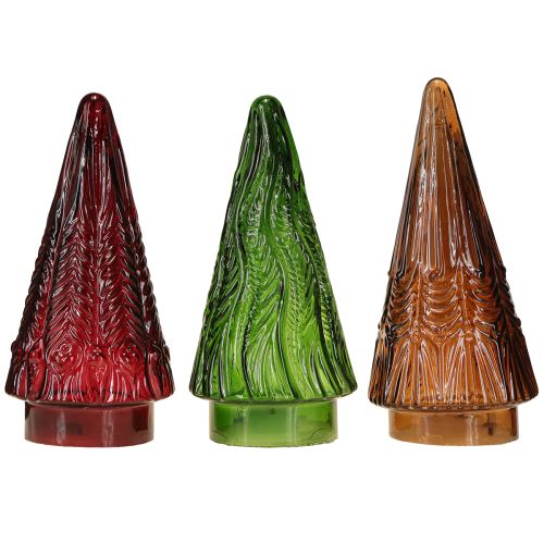 Itens Mini Árvore de Natal de Vidro LED Vermelho Verde Marrom 18cm 3 peças