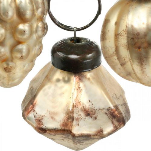 Itens Mistura de mini esferas de vidro, diamante / esfera / cone, decorações em árvores, aparência antiga Ø3–3.5cm H4.5–5.5cm 9 unidades