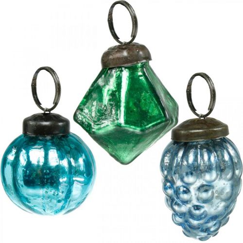 Itens Mini bola de vidro mix, diamante/bola/cone, decoração de árvore de natal aparência antiga Ø3–3,5 cm A4,5–5,5 cm 9 peças