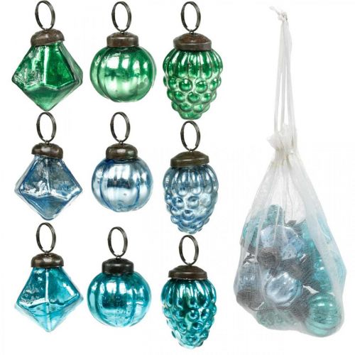 Floristik24 Mini bola de vidro mix, diamante/bola/cone, decoração de árvore de natal aparência antiga Ø3–3,5 cm A4,5–5,5 cm 9 peças