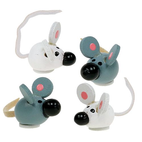Floristik24 Mini mouse de madeira branco cinza 2cm 24p
