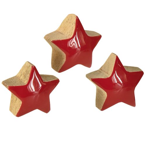 Mini Estrelas Decoração de Madeira de Manga Vermelha Estrelas de Madeira Ø3cm 9 peças