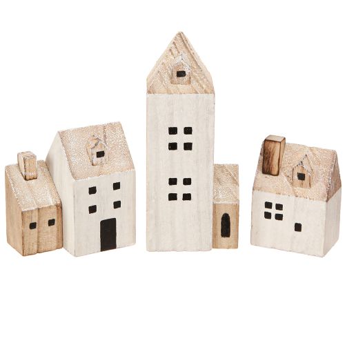 Floristik24 Mini Vila de Natal Decoração de Madeira Branco Natural H13/7cm 6 peças