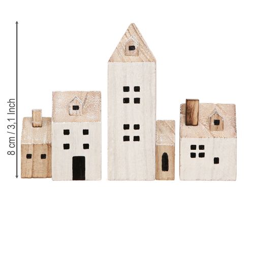 Itens Mini Vila de Natal Decoração de Madeira Branco Natural H13/7cm 6 peças