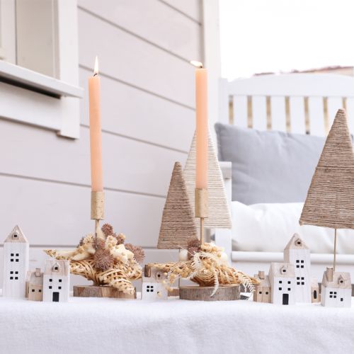 Itens Mini Vila de Natal Decoração de Madeira Branco Natural H13/7cm 6 peças