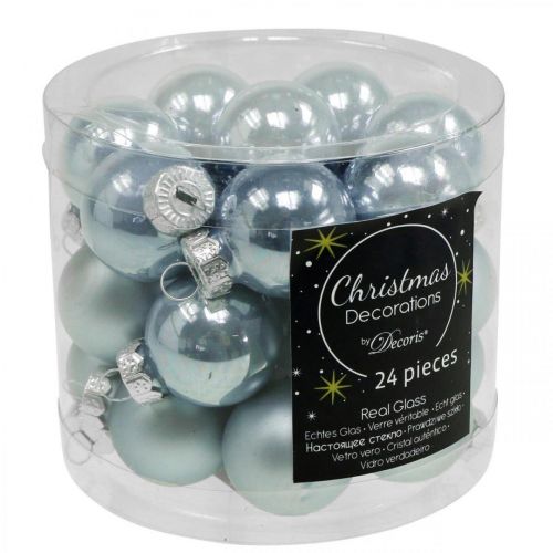 Floristik24 Mini bola de Natal vidro azul brilhante/fosco Ø2,5cm 22 peças