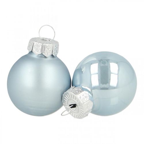 Floristik24 Mini bola de Natal vidro azul brilhante/fosco Ø2,5cm 22 peças