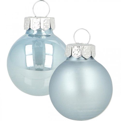 Floristik24 Mini bola de Natal vidro azul brilhante/fosco Ø2,5cm 22 peças