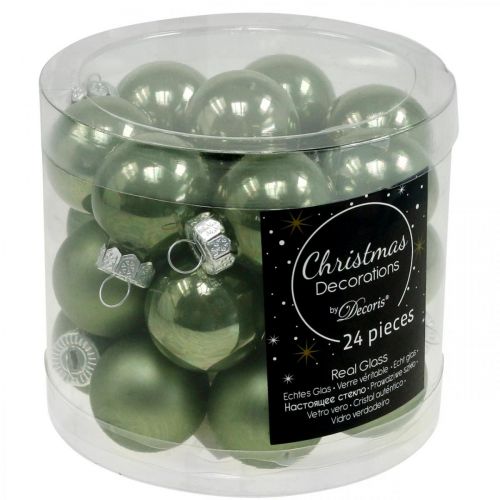 Floristik24 Mini bolas de Natal vidro verde brilhante/mate Ø2,5cm 24 un