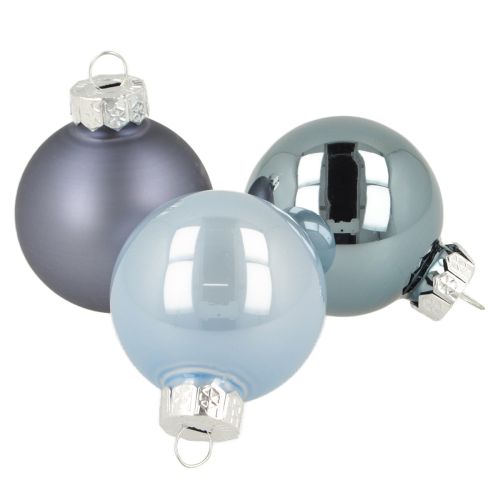 Mini bolas de Natal vidro azul fosco metalizado Ø4cm 24 peças