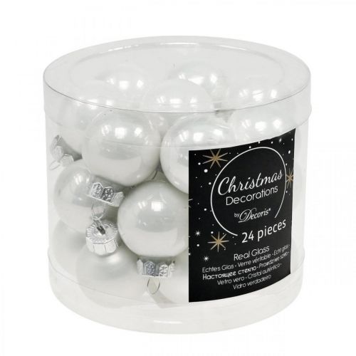 Itens Mini bolas de Natal vidro branco brilhante/fosco Ø2,5cm 22 peças