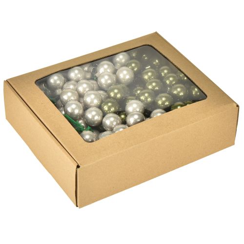 Itens Mini bolas de Natal em arame vidro creme prata 2,5cm 140 peças