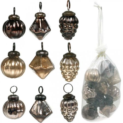 Floristik24 Mini bolas de Natal, diamante / bola / cone, pingentes de vidro combinam aparência antiga Ø3–3.5cm H4.5–5.5cm 9pcs