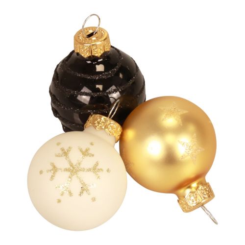 Itens Mini bolas de Natal vidro branco preto ouro Ø3cm 9 un