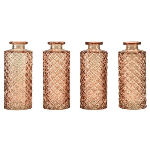 Floristik24 Mini vaso de vidro com cristal de diamante marrom Alt.13,5 cm 4 unidades