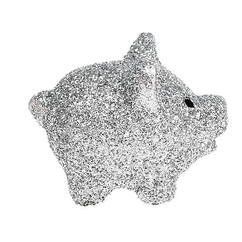 Floristik24 Mini porquinhos da sorte com mica prata 3cm 24uds