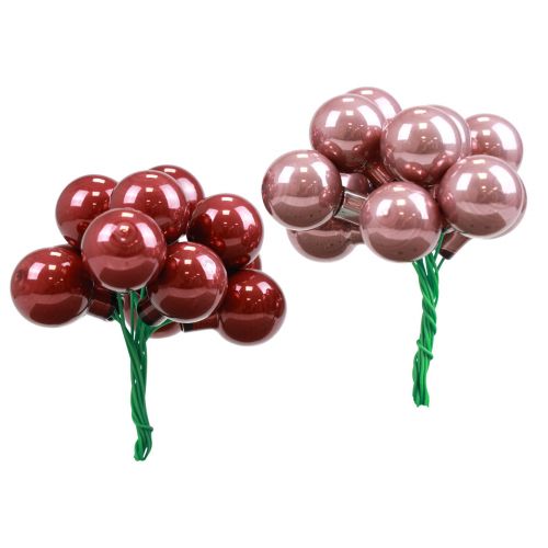 Floristik24 Mini bolas de Natal em vidro de arame rosa Bordeaux Ø2,5cm 140p