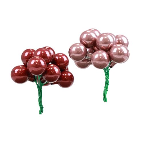 Mini bolas de Natal fio de vidro rosa bordô Ø2cm 140un