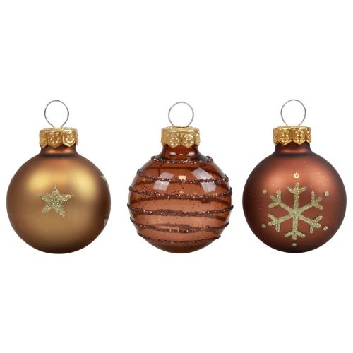 Floristik24 Mini bolas de Natal bolas de vidro marrom dourado Ø3cm 9 unidades