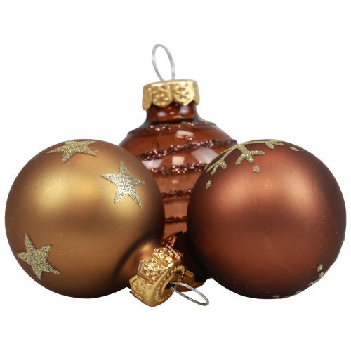 Floristik24 Mini bolas de Natal bolas de vidro marrom dourado Ø3cm 9 unidades