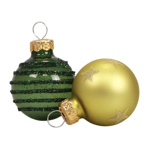 Floristik24 Mini bolas de Natal bolas de vidro verde ouro Ø3cm 9 unidades