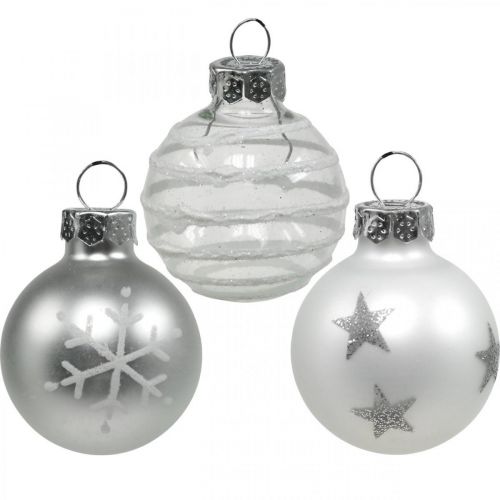 Itens Mini bolas de natal brancas, vidro real prateado Ø3cm 9pcs