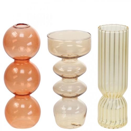 Floristik24 Mini vasos Vasos de vidro decorativos coloridos Altura 15,5-17 cm Conjunto de 3
