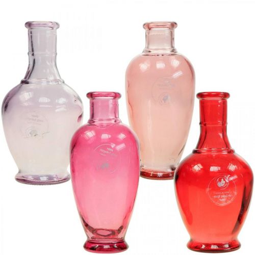 Floristik24 Mini vasos de vidro decorativos vasos de vidro rosa rosa vermelho roxo 15cm 4uds