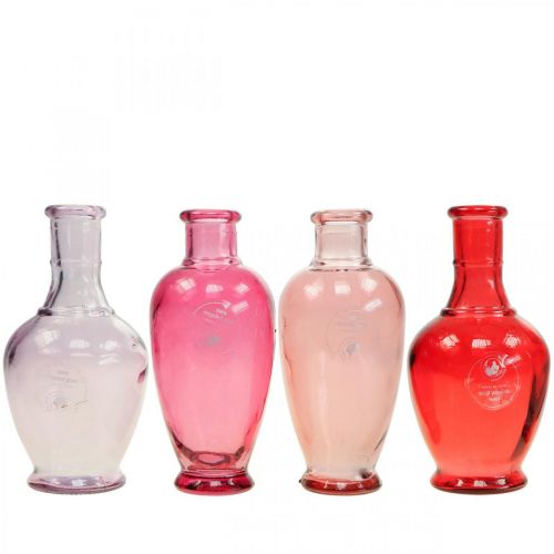 Floristik24 Mini vasos de vidro decorativos vasos de vidro rosa rosa vermelho roxo 15cm 4uds