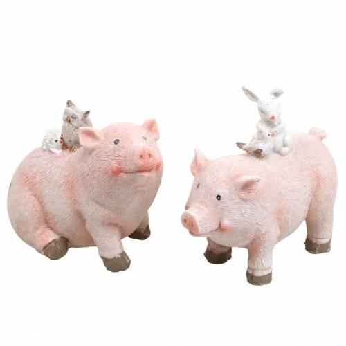 Floristik24 Conjunto de figura decorativa porquinho com amigos animais 9,3 cm × 7,5 / 8,5 cm 2 unidades