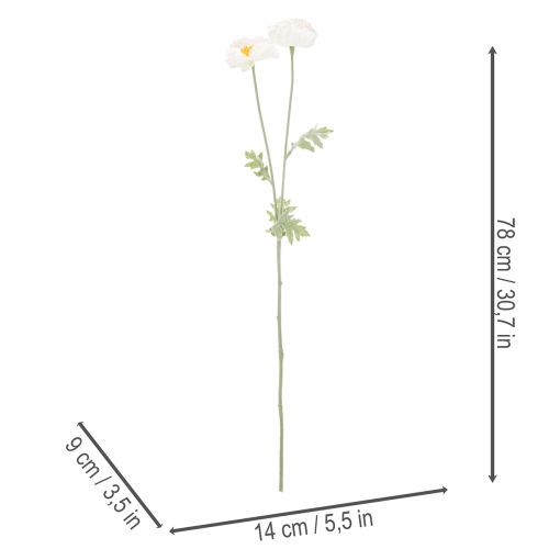 Papoula artificial branca, haste longa, 78 cm, 3 peças | Floristik24.pt