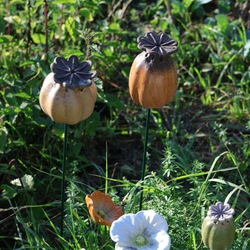 Itens Estaca de jardim em formato de cápsula de papoula para decoração elegante de jardins, canteiros ou varandas, 60 cm, 2 peças.