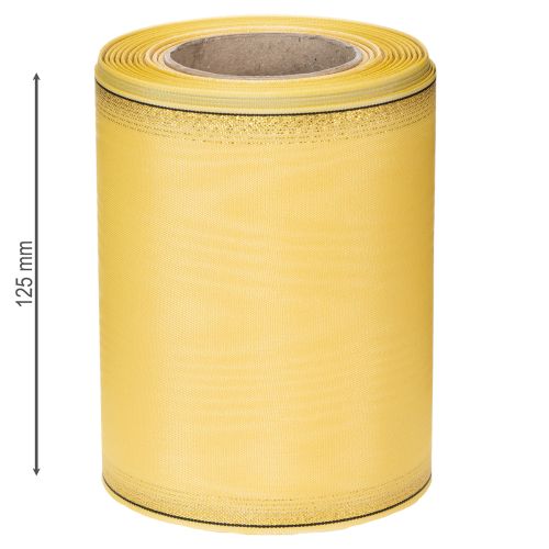 Itens Fita para coroa de flores em moiré, amarela com detalhes dourados, 125 mm x 25 m - Fita de luto de alta qualidade, fita decorativa, fita para laço.
