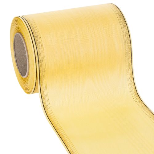 Floristik24 Fita para coroa de flores em moiré, amarela com detalhes dourados, 125 mm x 25 m - Fita de luto de alta qualidade, fita decorativa, fita para laço.