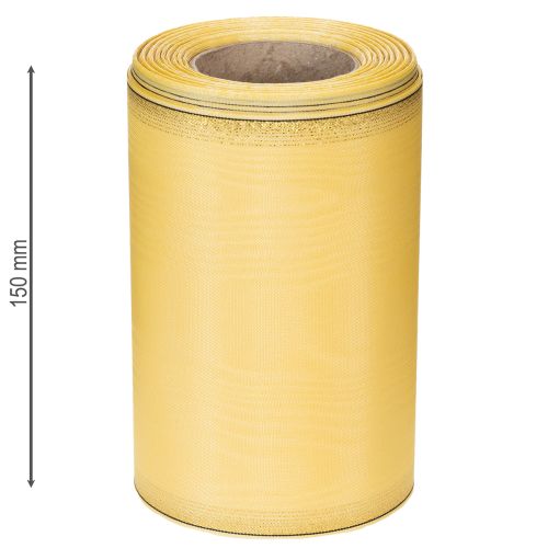 Itens Fita decorativa floral em moiré, amarela com detalhes dourados, acetato/poliéster, 150 mm x 25 m