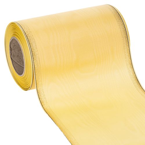 Floristik24 Fita decorativa floral em moiré, amarela com detalhes dourados, acetato/poliéster, 150 mm x 25 m