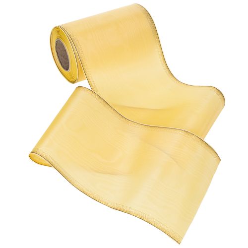Itens Fita decorativa floral em moiré, amarela com detalhes dourados, acetato/poliéster, 150 mm x 25 m