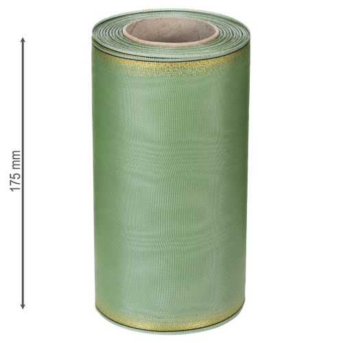 Itens Fita decorativa em moiré verde-sálvia com borda dourada - 175 mm x 25 m - fita decorativa para arranjos florais e celebrações