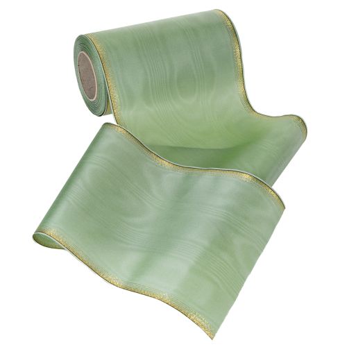 Itens Fita decorativa em moiré verde-sálvia com borda dourada - 175 mm x 25 m - fita decorativa para arranjos florais e celebrações